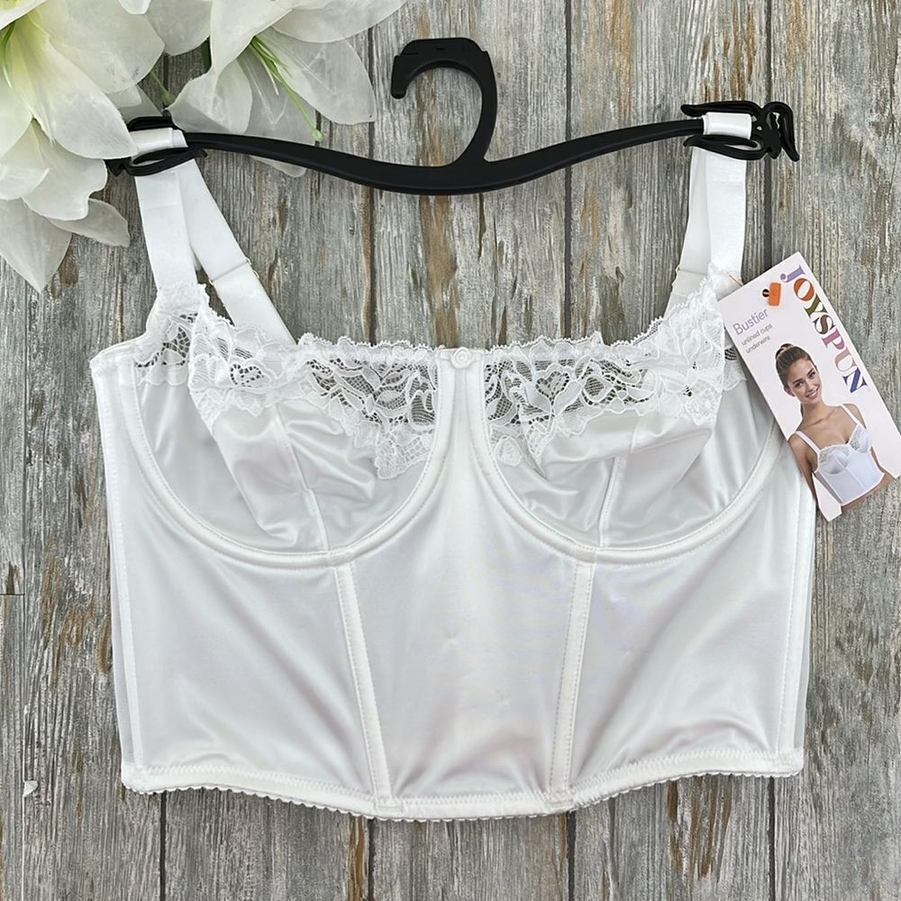 Women's Bridal Satin Bustier with Lace Trim Bra Size M